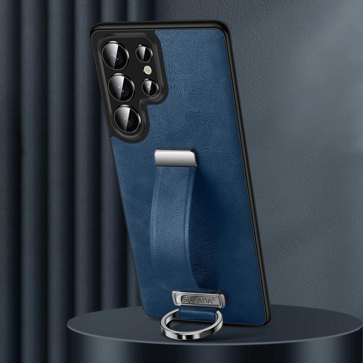 Pour Samsung Galaxy S25 Ultra 5G SULADA PC hybride texture cuir sensation de peau étui de téléphone antichoc (bleu)