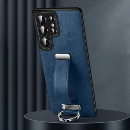 Pour Samsung Galaxy S25 Ultra 5G SULADA PC hybride texture cuir sensation de peau étui de téléphone antichoc (bleu)