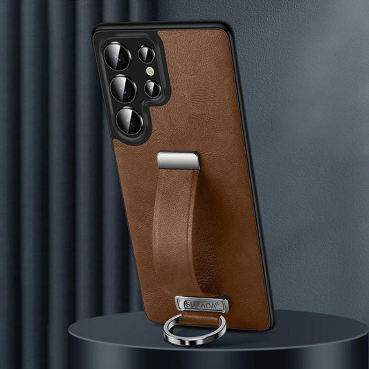 For Samsung Galaxy S25 Ultra 5G SULADA PC Hybrid Leather Texture Skin Feel Shockproof Phone Case(Brown)