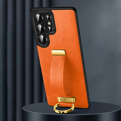 For Samsung Galaxy S25 Ultra 5G SULADA PC Hybrid Leather Texture Skin Feel Shockproof Phone Case(Orange)