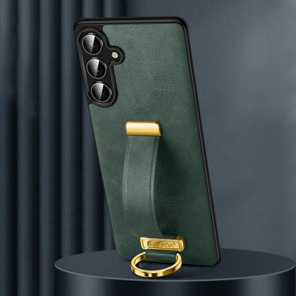 Pour Samsung Galaxy S25 5G SULADA PC Hybride Étui de téléphone antichoc en cuir texturé (vert)