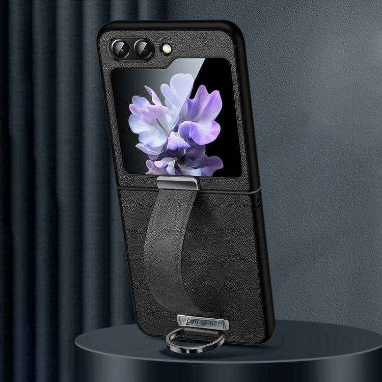 For Samsung Galaxy Flip5 SULADA PC Hybrid Leather Texture Skin Feel Shockproof Phone Case(Black)