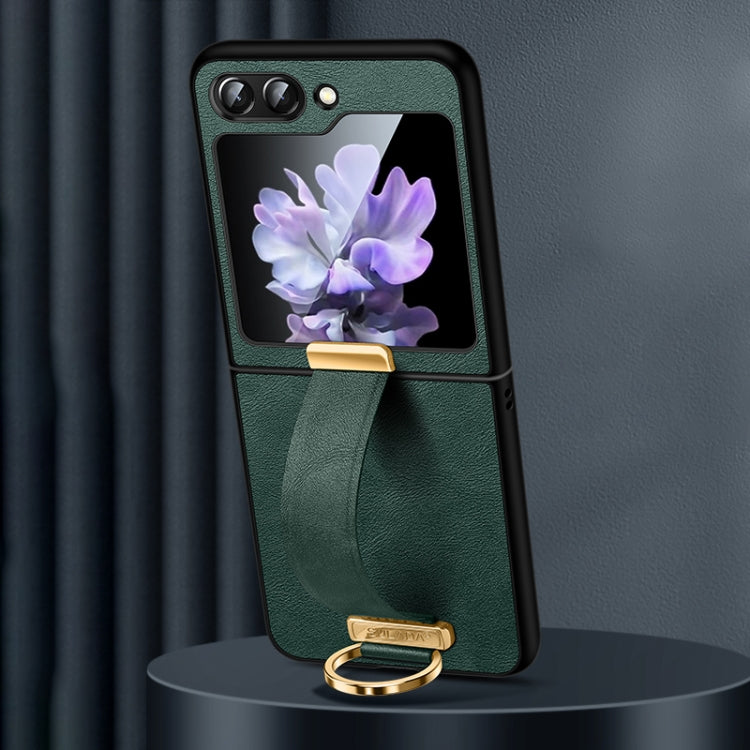 Pour Samsung Galaxy Flip5 SULADA PC Coque de téléphone antichoc en cuir hybride (vert)