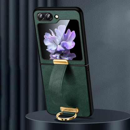 Pour Samsung Galaxy Flip5 SULADA PC Coque de téléphone antichoc en cuir hybride (vert)