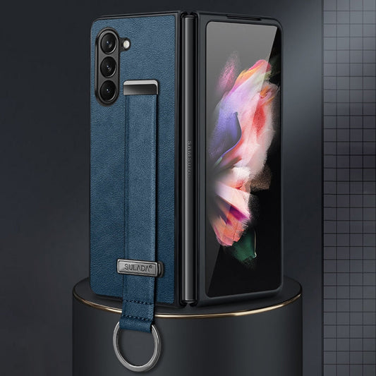 For Samsung Galaxy Z Fold6 SULADA PC Hybrid Leather Texture Skin Feel Shockproof Phone Case(Blue)
