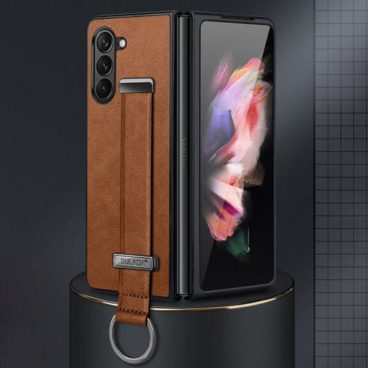 For Samsung Galaxy Z Fold6 SULADA PC Hybrid Leather Texture Skin Feel Shockproof Phone Case(Brown)