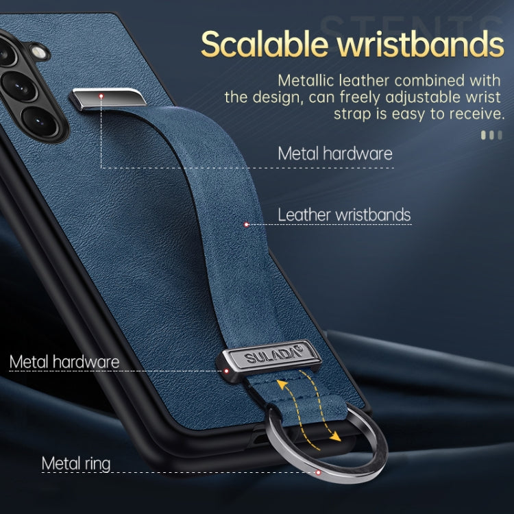 Pour Samsung Galaxy Flip5 SULADA PC Coque de téléphone antichoc en cuir hybride (vert)