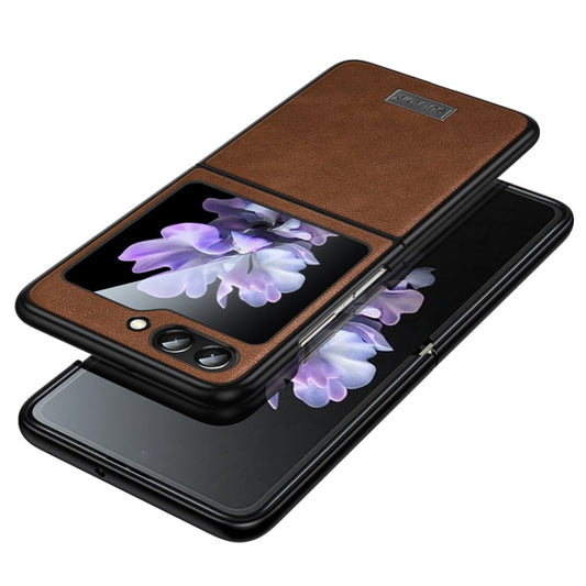 For Samsung Galaxy Z Flip6 / Flip7 FE SULADA Shockproof TPU + Handmade Leather Phone Case(Brown)