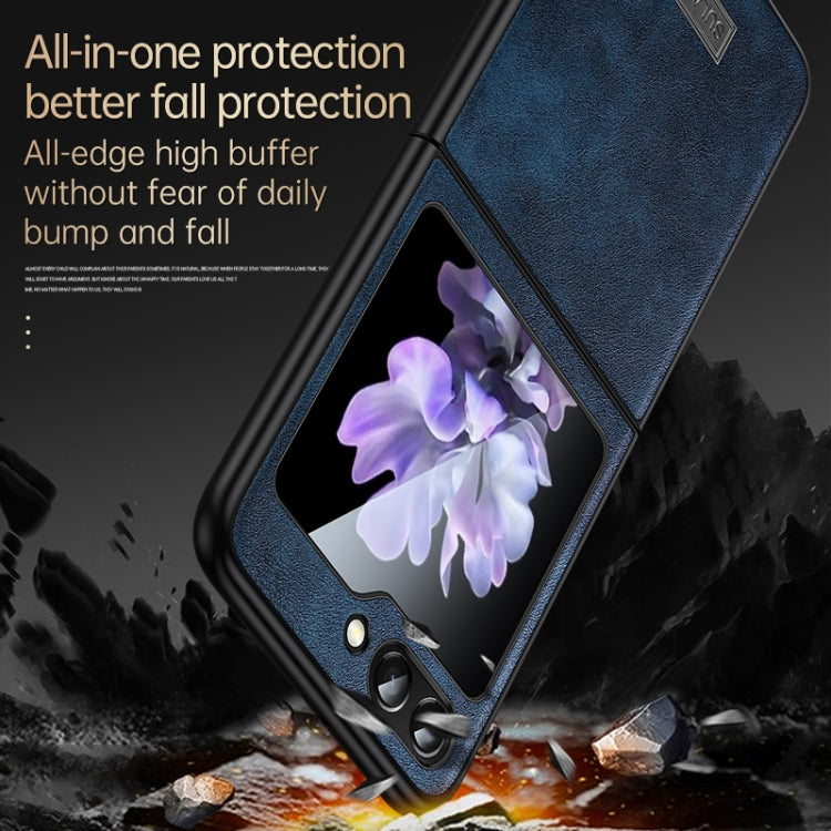 For Samsung Galaxy Z Flip6 / Flip7 FE SULADA Shockproof TPU + Handmade Leather Phone Case(Blue)