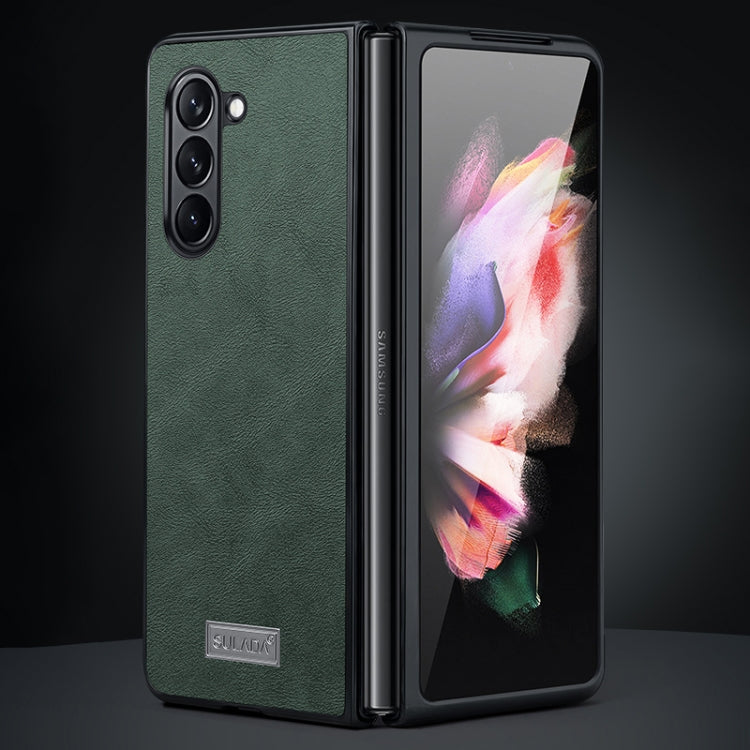 Pour Samsung Galaxy Z Fold6 SULADA Coque de téléphone antichoc en TPU + cuir fait main (vert)