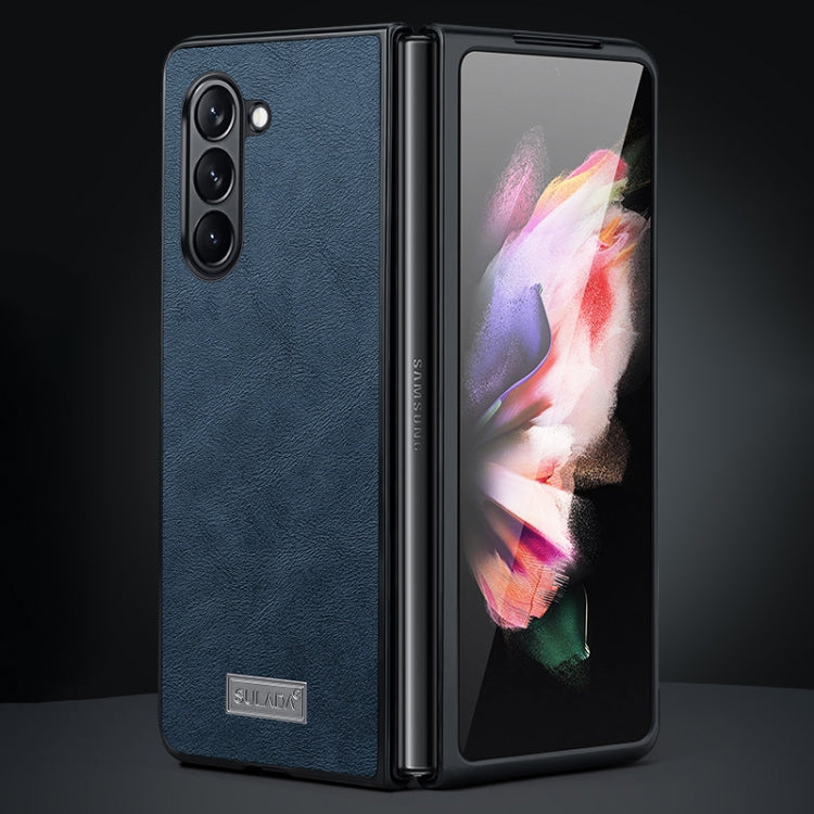 Pour Samsung Galaxy Z Fold6 Étui de téléphone SULADA antichoc en TPU + cuir fait à la main (bleu)