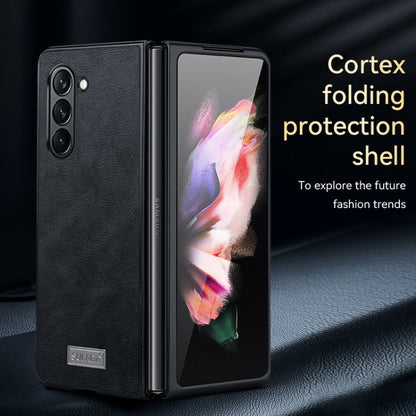 For Samsung Galaxy Z Fold4 SULADA Shockproof TPU + Handmade Leather Phone Case(Black)