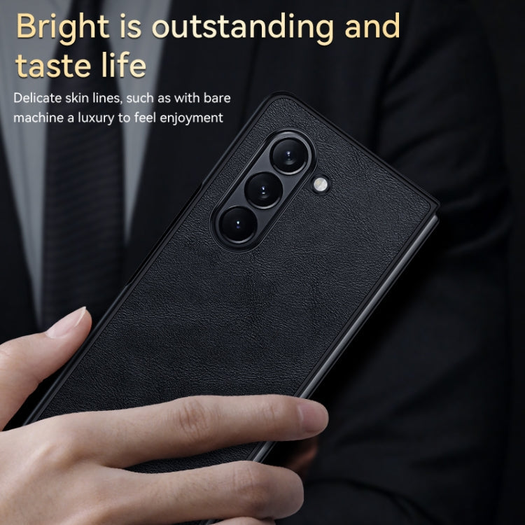 For Samsung Galaxy Z Fold4 SULADA Shockproof TPU + Handmade Leather Phone Case(Black)
