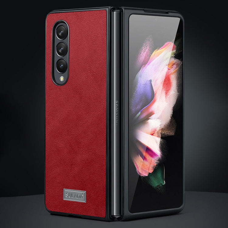 For Samsung Galaxy Z Fold4 SULADA Shockproof TPU + Handmade Leather Phone Case(Red)