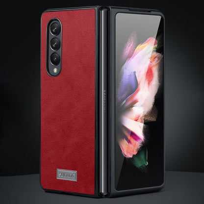For Samsung Galaxy Z Fold4 SULADA Shockproof TPU + Handmade Leather Phone Case(Red)