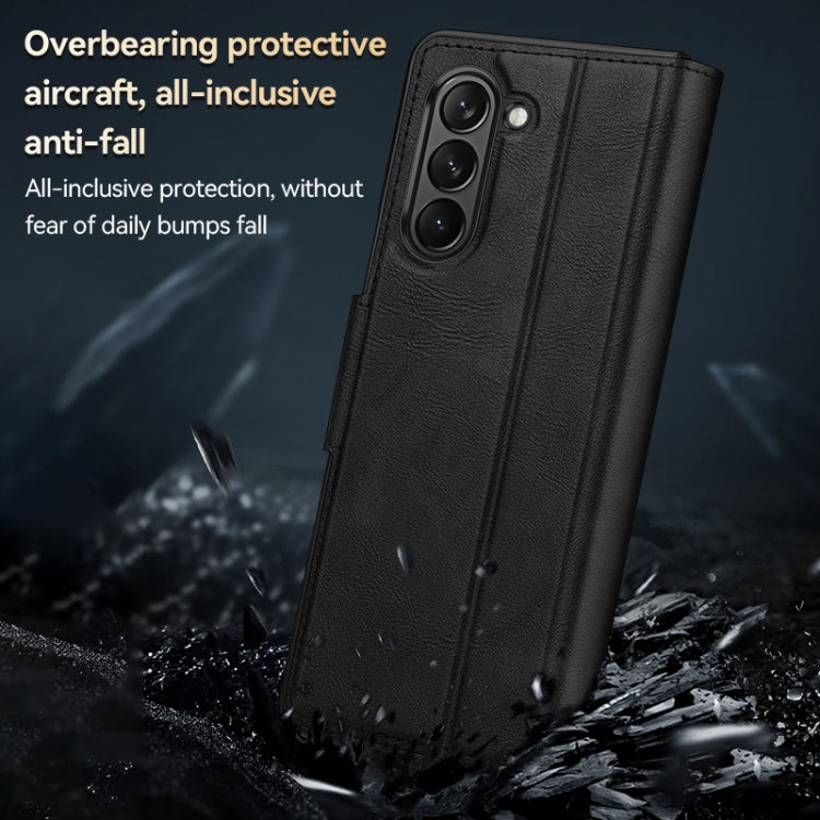 For Samsung Ga6axy Z Fold6 SULADA All-inclusive Magnetic Snap Flip Leather Phone Case(Black)