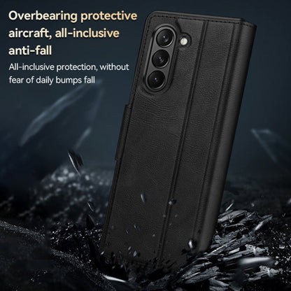 For Samsung Ga6axy Z Fold6 SULADA All-inclusive Magnetic Snap Flip Leather Phone Case(Black)