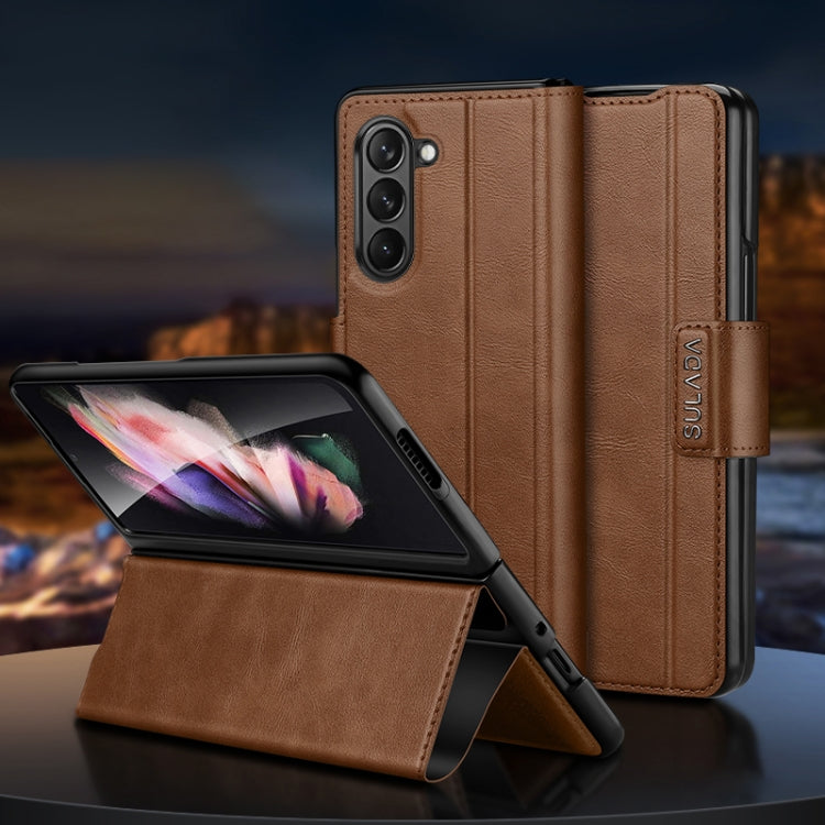 Pour Samsung Galaxy Z Fold6 SULADA Étui portefeuille en cuir à rabat magnétique tout compris (marron)