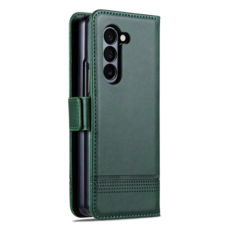 For Samsung Galaxy Z Fold6 5G AZNS Magnetic Calf Texture Flip Leather Phone Case(Dark Green)