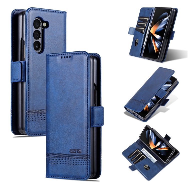For Samsung Galaxy Z Fold6 5G AZNS Magnetic Calf Texture Flip Leather Phone Case(Dark Blue)