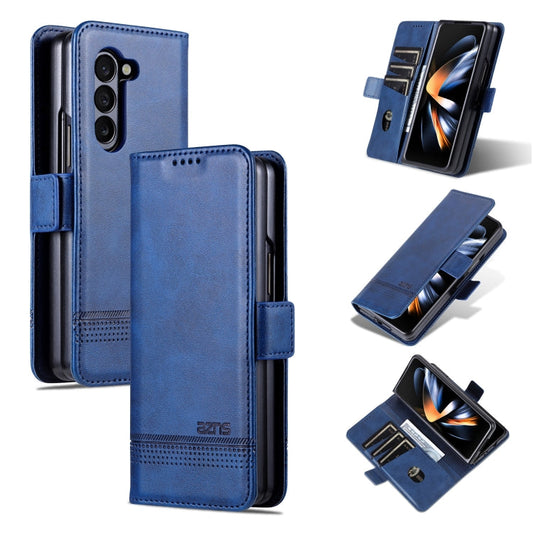 For Samsung Galaxy Z Fold6 5G AZNS Magnetic Calf Texture Flip Leather Phone Case(Dark Blue)