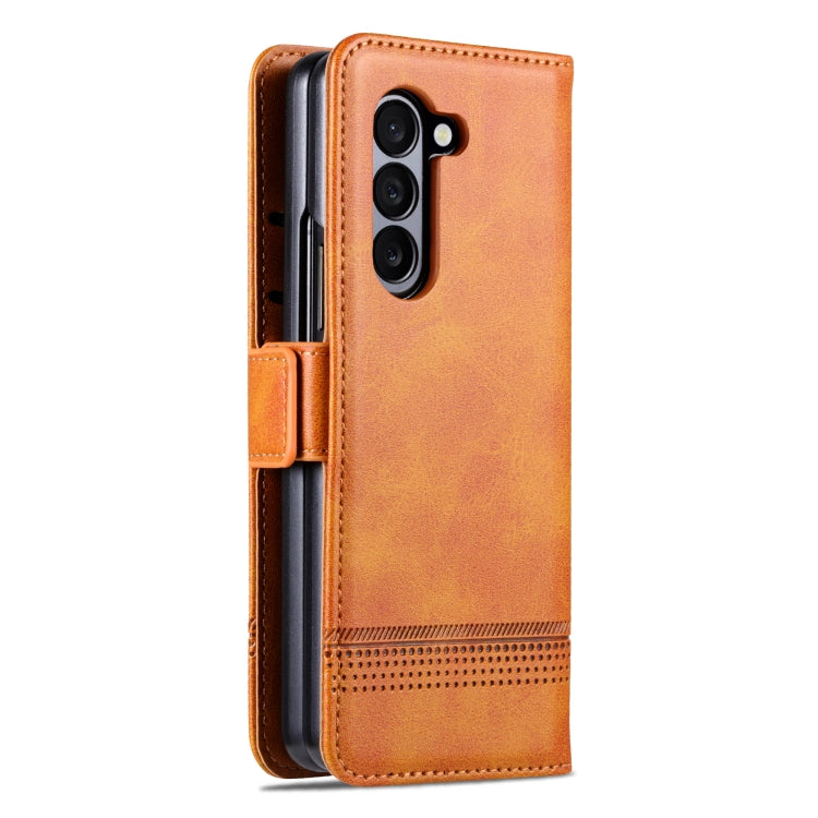 For Samsung Galaxy Z Fold6 5G AZNS Magnetic Calf Texture Flip Leather Phone Case(Light Brown)