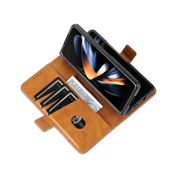 For Samsung Galaxy Z Fold6 5G AZNS Magnetic Calf Texture Flip Leather Phone Case(Light Brown)