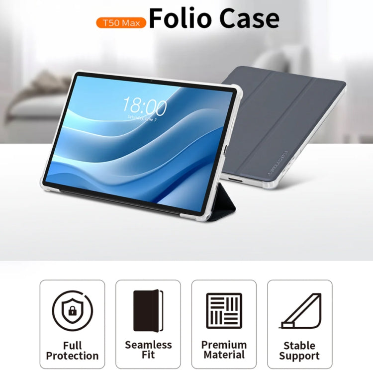 For Teclast T50 HD / T50 Max 3-Fold Holder Folio Leather Tablet Smart Case(Grey)