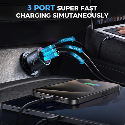 Chargeur de voiture 3 ports JOYROOM JR-CCN07 145W double PD+QC3.0 (gris foncé)