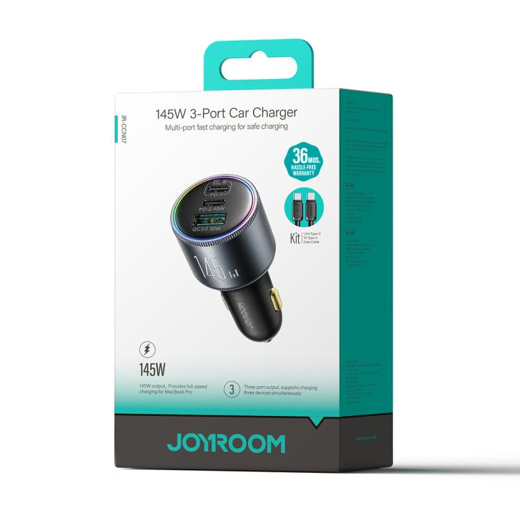 Chargeur de voiture 3 ports JOYROOM JR-CCN07 145W double PD+QC3.0 (gris foncé)