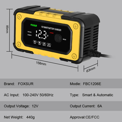 Chargeur de batterie intelligent FOXSUR FBC1206E 6A 12V pour voiture / moto (prise UK)