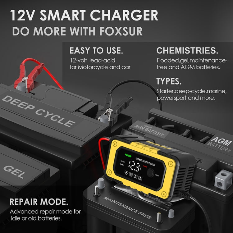 Chargeur de batterie intelligent FOXSUR FBC1206E 6A 12V pour voiture / moto (prise UK)