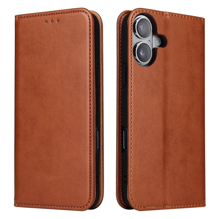Pour iPhone 16 Étui de téléphone en cuir véritable texturé Fierre Shann PU (Marron)