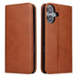 Pour iPhone 16 Étui de téléphone en cuir véritable texturé Fierre Shann PU (Marron)