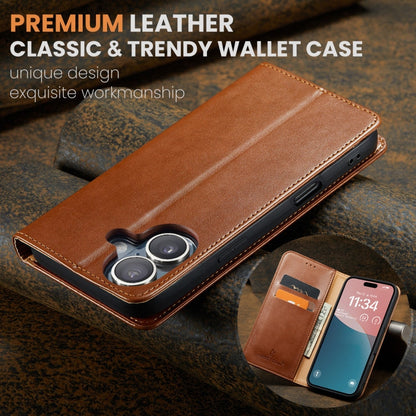 Pour iPhone 16 Étui de téléphone en cuir véritable texturé Fierre Shann PU (Marron)