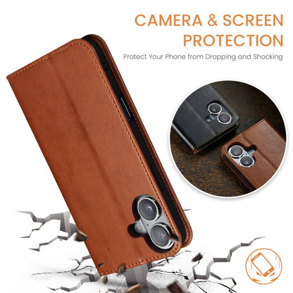 Pour iPhone 16 Étui de téléphone en cuir véritable texturé Fierre Shann PU (Marron)