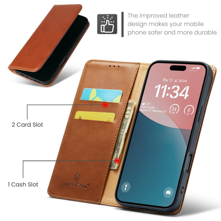 Pour iPhone 16 Étui de téléphone en cuir véritable texturé Fierre Shann PU (Marron)