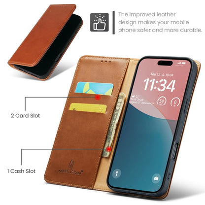 Pour iPhone 16 Étui de téléphone en cuir véritable texturé Fierre Shann PU (Marron)