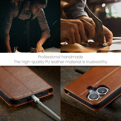 Pour iPhone 16 Étui de téléphone en cuir véritable texturé Fierre Shann PU (Marron)