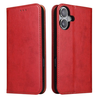 Pour iPhone 16 Coque de téléphone en similicuir véritable texturé Fierre Shann (rouge)