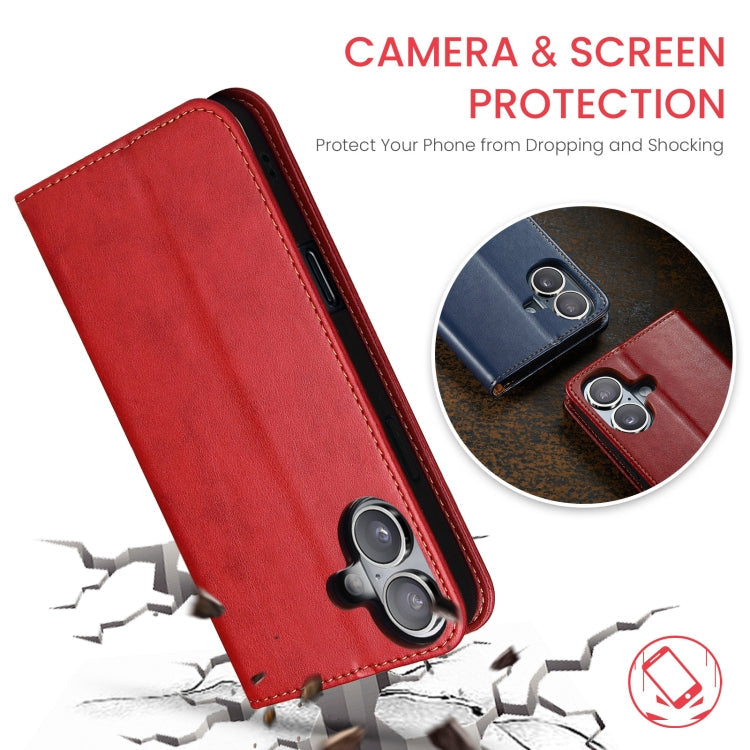 Pour iPhone 16 Coque de téléphone en similicuir véritable texturé Fierre Shann (rouge)