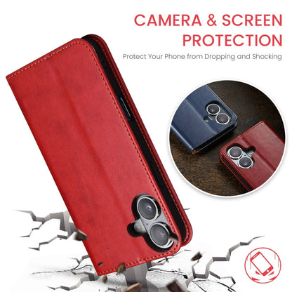 Pour iPhone 16 Coque de téléphone en similicuir véritable texturé Fierre Shann (rouge)