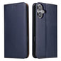 For iPhone 16 Plus Fierre Shann PU Genuine Leather Texture Phone Case(Blue)