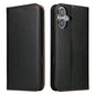 For iPhone 16 Plus Fierre Shann PU Genuine Leather Texture Phone Case(Black)