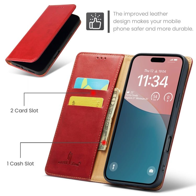 For iPhone 16 Plus Fierre Shann PU Genuine Leather Texture Phone Case(Red)