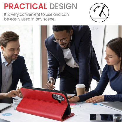 For iPhone 16 Plus Fierre Shann PU Genuine Leather Texture Phone Case(Red)