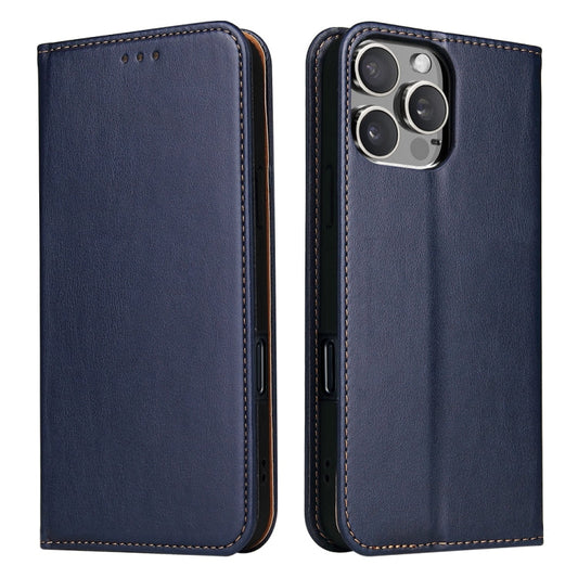 For iPhone 16 Pro Fierre Shann PU Genuine Leather Texture Phone Case(Blue)