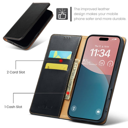 For iPhone 16 Pro Fierre Shann PU Genuine Leather Texture Phone Case(Black)