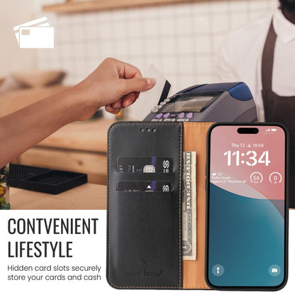 For iPhone 16 Pro Fierre Shann PU Genuine Leather Texture Phone Case(Black)