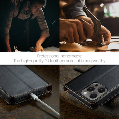 For iPhone 16 Pro Max Fierre Shann PU Genuine Leather Texture Phone Case(Black)